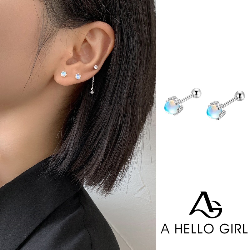 S925 Silver Moonstone Stud Earrings for Women Twist Screw Hypoallergenic Ear Jewelry