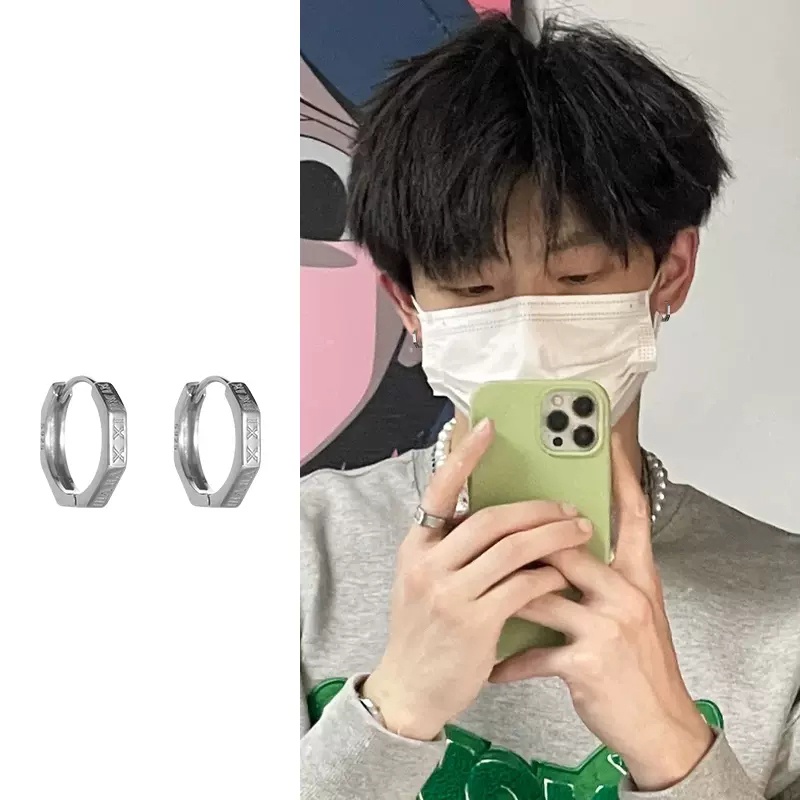 Roselife 2pcs Unisex Streetwear S925 Silver Angka Romawi Anting Hoop Untuk Wanita Pria Bergaya Geometris Lingkaran 12mm Anting Bulat Gaya Punk Perhiasan Telinga Unisex 1pasang