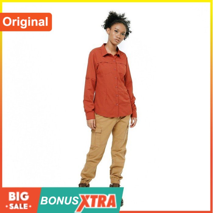 Kemeja Cewek EIGER1989 METANOIA LS SHIRT Khaki Red 91000 5515 Original - Khaki, S