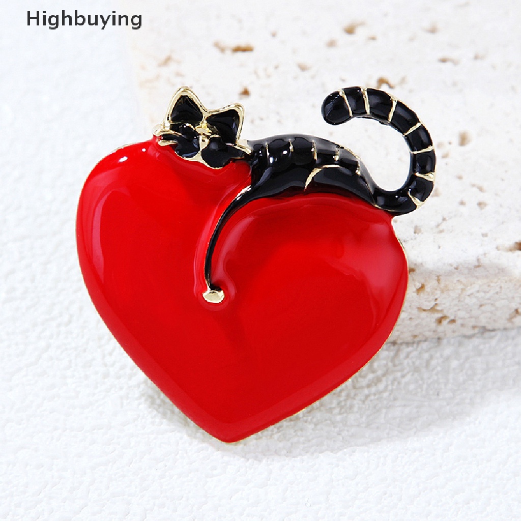 Hbid Fashion Cinta Hati Kucing Malas Enamel Bros Pin Untuk Wanita Lapel Perhiasan Pesta Hadiah Glory