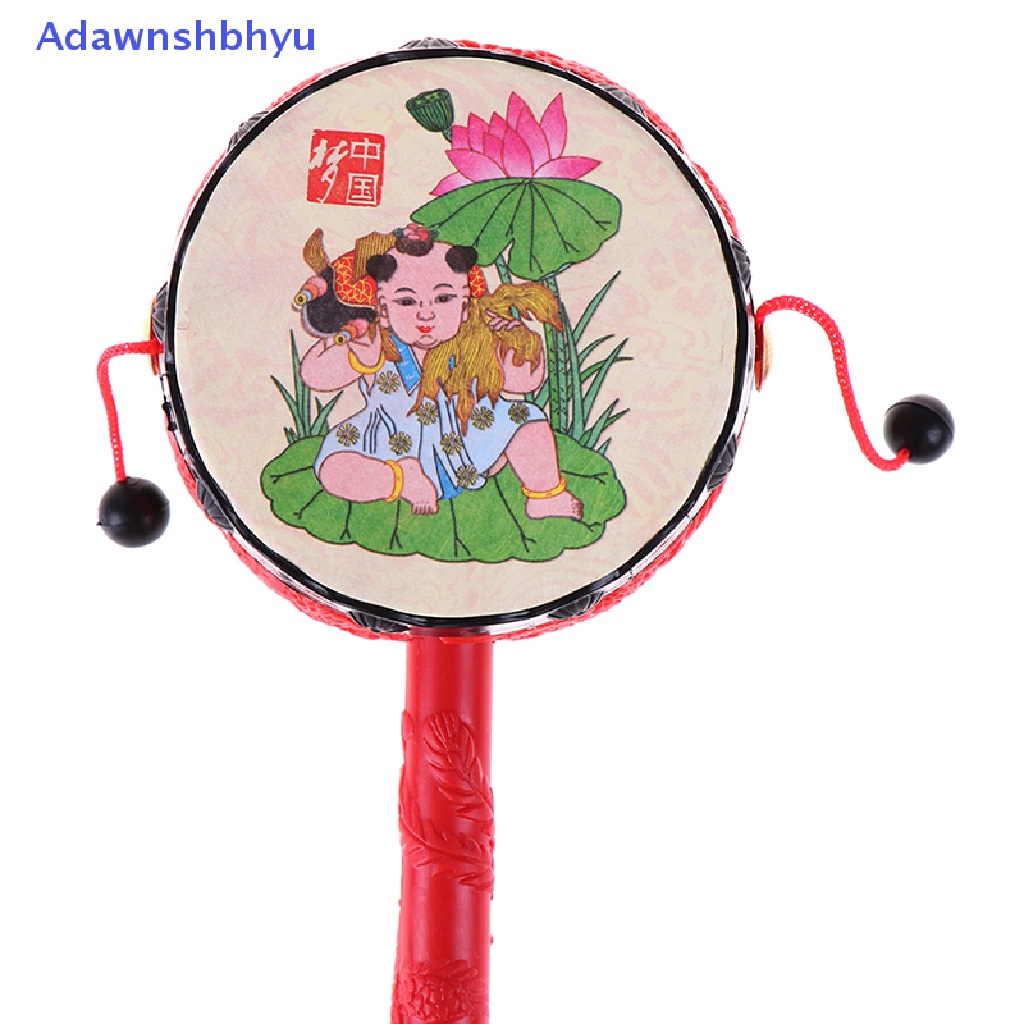 Adhyu 1Pc Mainan spin Tradisional China rattle drum Anak Kartun Bel Tangan Untuk Bayi ID