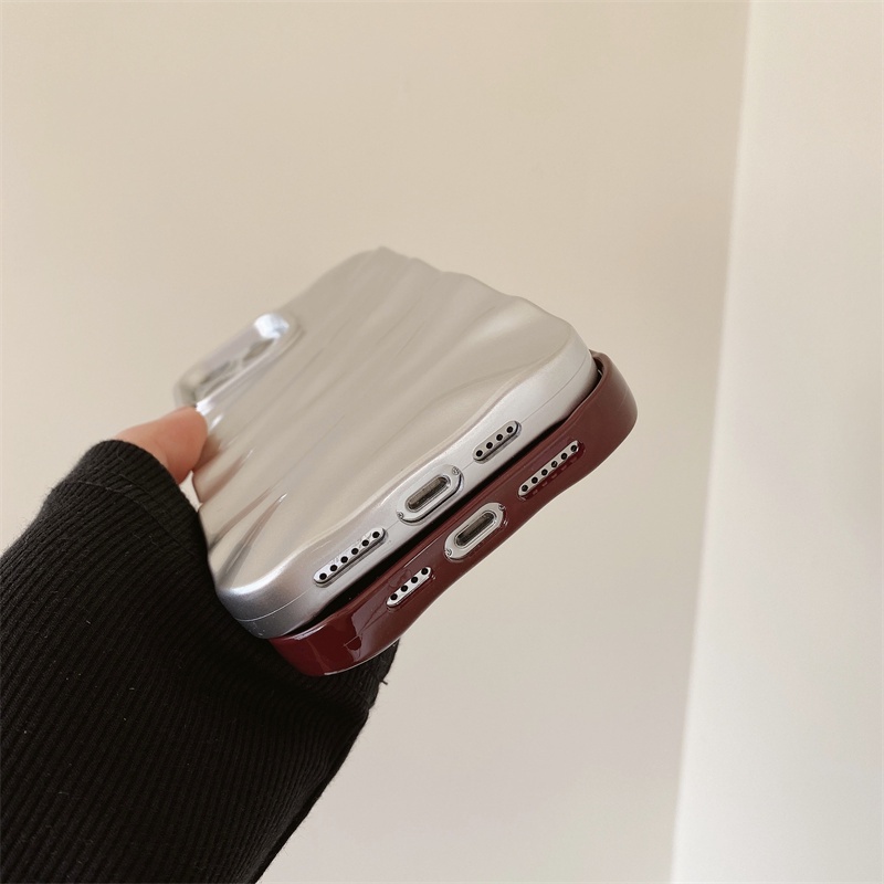 Case Glossy Gelombang 3D Untuk iPhone 14 Pro 13 12 Pro Max Case 11 Pro Max 6 7 8 Plus Silikon Lembut Rasa Kulit Penutup Belakang