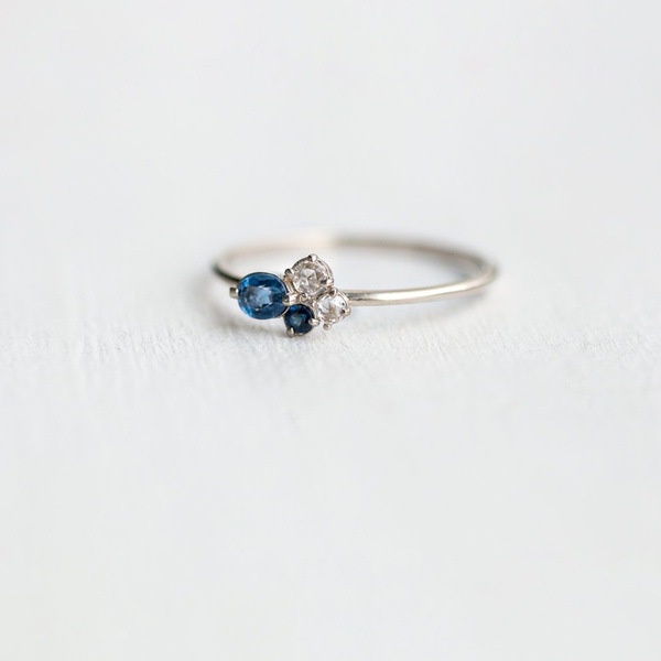 Goldkingdom Aksesoris Perhiasan Fashion Ready Stock Berlapis Emas 18k Tiga Cincin Set Dengan Topaz Laut Cincin Permata Biru Di Eropa Dan Amerika