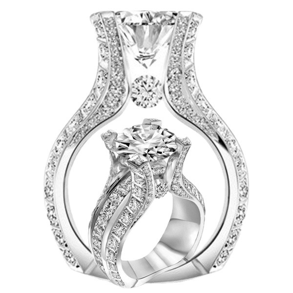Goldkingdom Fashion Perhiasan Aksesoris Ready Stock Ebay Eropa Dan Amerika 18 K Rose Gold Square Berlian Engagement Ring Cross-border Hot Selling Hand Jewelry