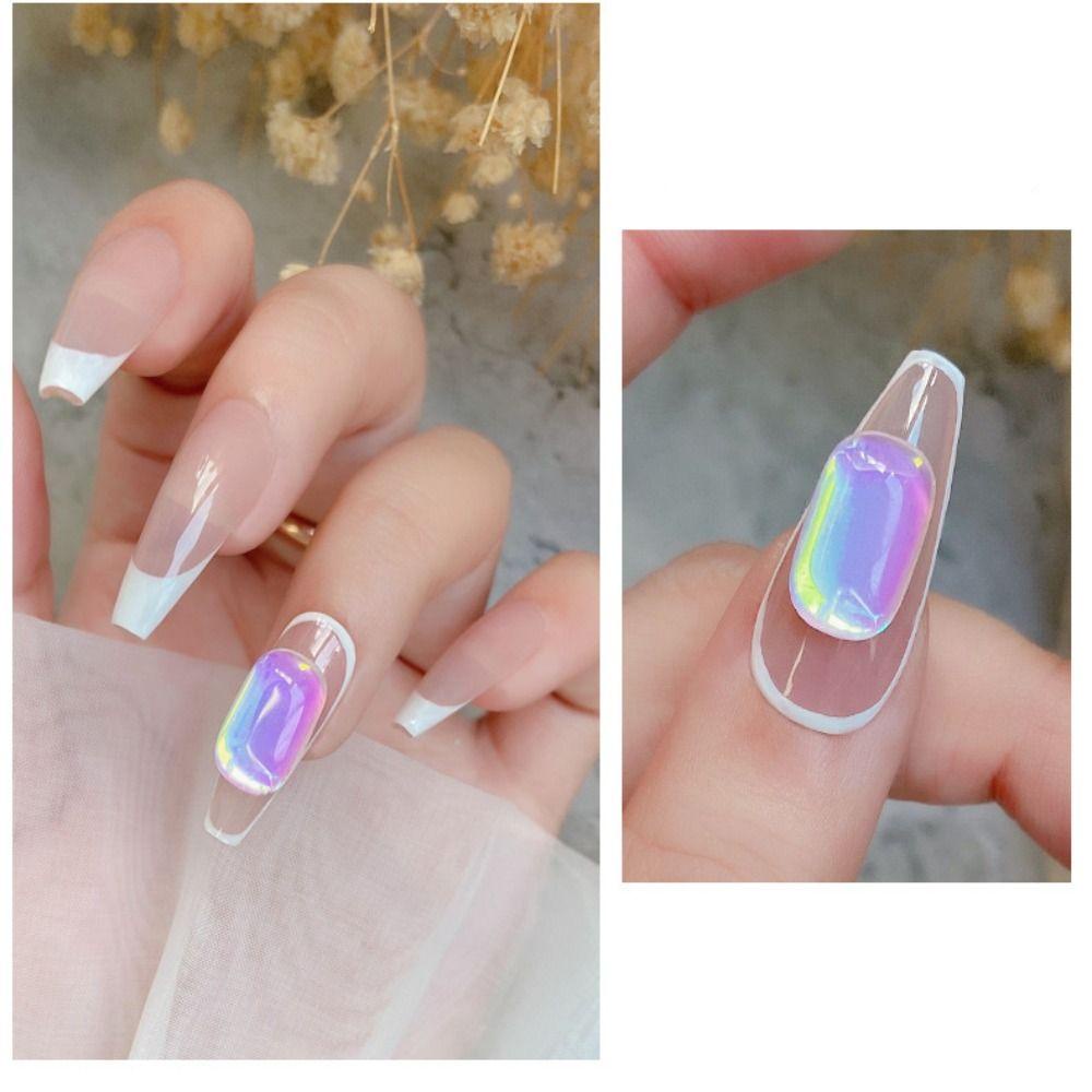 Mxbeauty Clear Aurora Nail Charms Mocha Square Cellophane Hiasan Paku Strip Blok Es Tebal