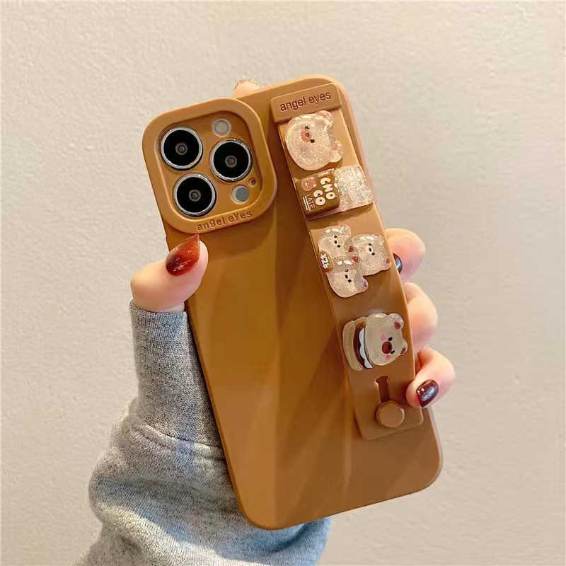 Crystal Hamburg Pig Soft Case iP iPhone 6 6S 7 8 Plus X XR SE 2020 XS Max 11 12 13 14 Pro Max 14 Plus 7+ 8+ Wrist strap Cute Bread Bear Phone Casing hp iphone