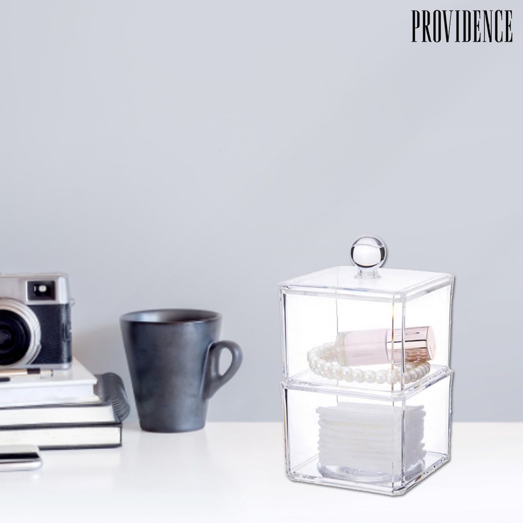 Providence 1set Makeup Kotak Kapas Transparan Terlihat Tahan Debu Mudah Di Isi Ulang Dengan Tutup Desktop Kutek Cotton Swab Organizer Perhiasan Digunakan Di Rumah