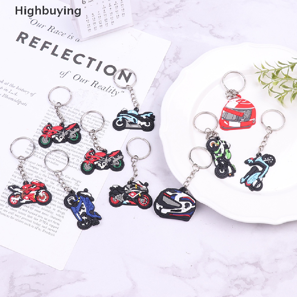 Hbid 5PCS PVC Keychain Cartoon motorcycle Key Ring fashion Key Holder fit men women keys trinkets accessories Jewelry Decoration Gift Glory