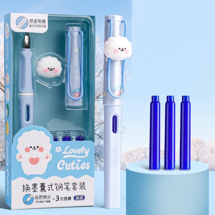 

PULPEN FOUNTAIN GEL CAIR MOTIF LUCU / PULPEN FOUNTAIN SATU SET - Biru