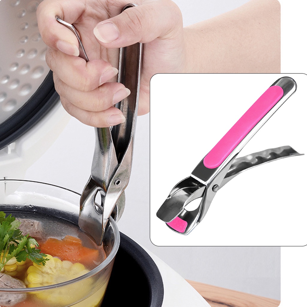 ღ Stainless Steel Anti-Scald Gripper Anti Panas Mangkuk Klip Non-Slip Pot Pan Pemegang Mangkuk Piring hidangan Pot Aksesoris Dapur Silikon Menangani Alat Berkemah