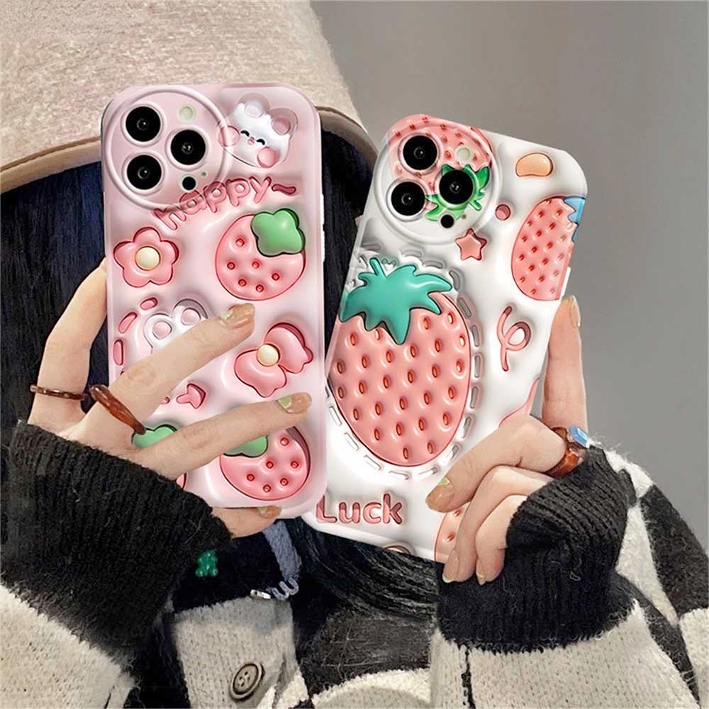 Case Samsung A14 A04 A04S A13 A03 A03S A12 A52 A52S A21S A50 A50S A30S A20 A10S A10 A11 M11 J7Prime J7Pro J6Prime J6Plus Cute Cream Strawberry Rabbit Air cushion Phone Cover