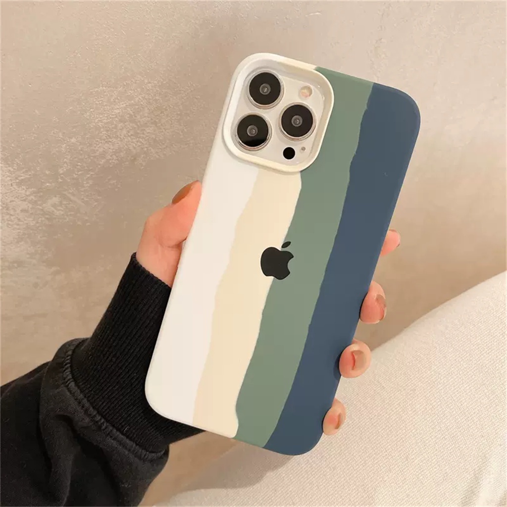 [Dengan Logo] Casing Silikon Cair Pelangi Resmi iPhone 14pro Max Case13 12 Pro Max14 Plus Promax Canggih Tertutup Penuh anti-fouling Dan shockproof back cover