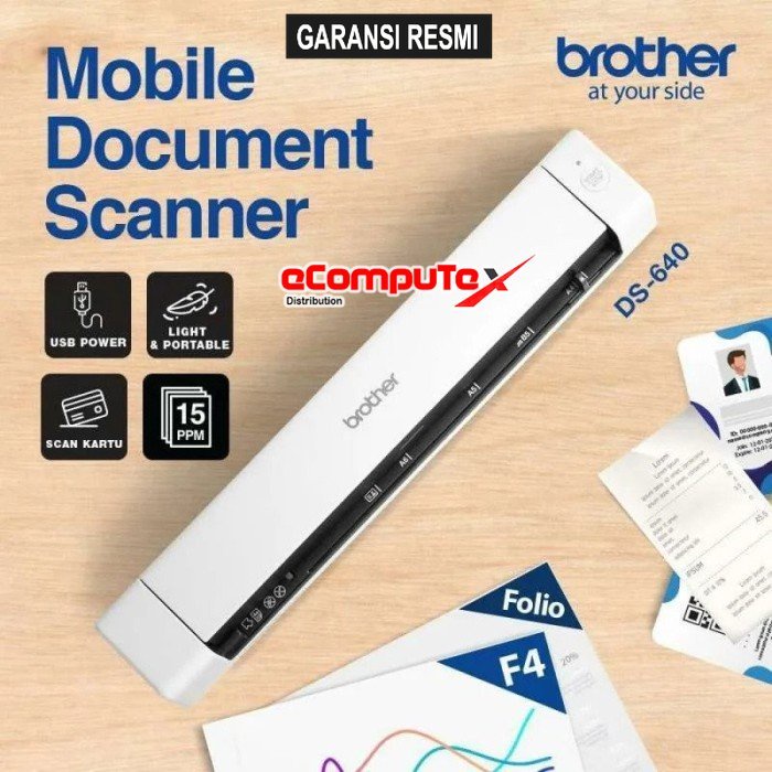 SCANNER BROTHER DS-640 / DS640 8PPM COMPACT MOBILE DOCUMENT SCANNER PORTABLE ID - GARANSI RESMI