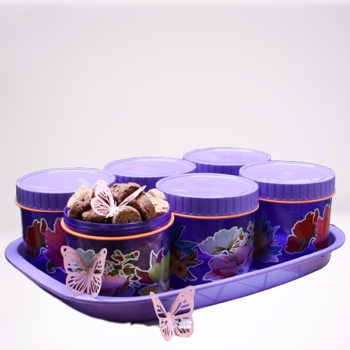 GOS -Z201- Toples 6pcs + Nampan - Toples Kue Lebaran - Toples 1 Set Nampan - Toples Plastik Serbaguna