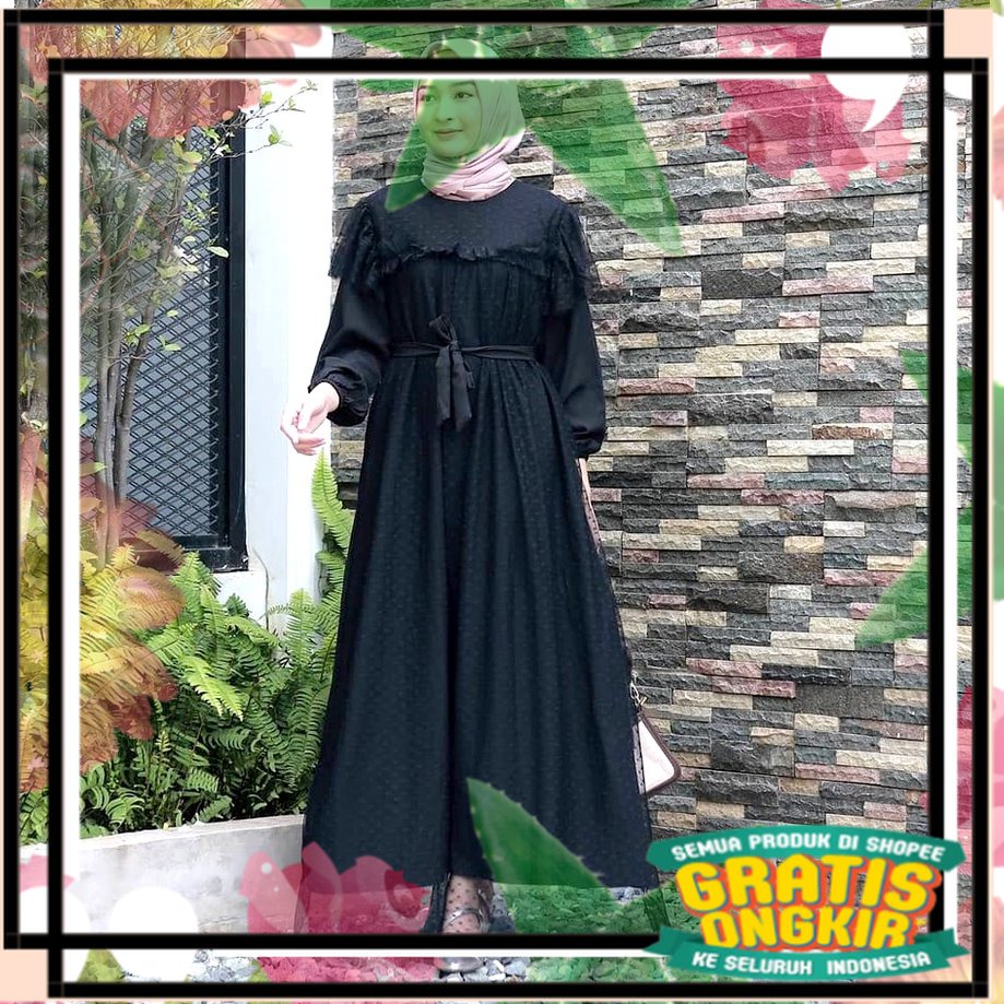 Gamis Berlabel Original Lebaran Raya Fitri Hitam Jumbo Simpel Polos Mewah Kekinian Terbaru 2XL 3XL 4