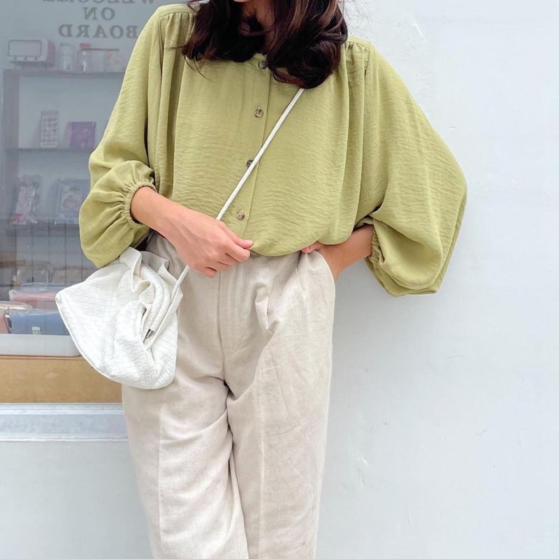 ilook | Agustine Blouse Crincle | Atasan Wanita Oversize | Oneck Longsleeve | Vella