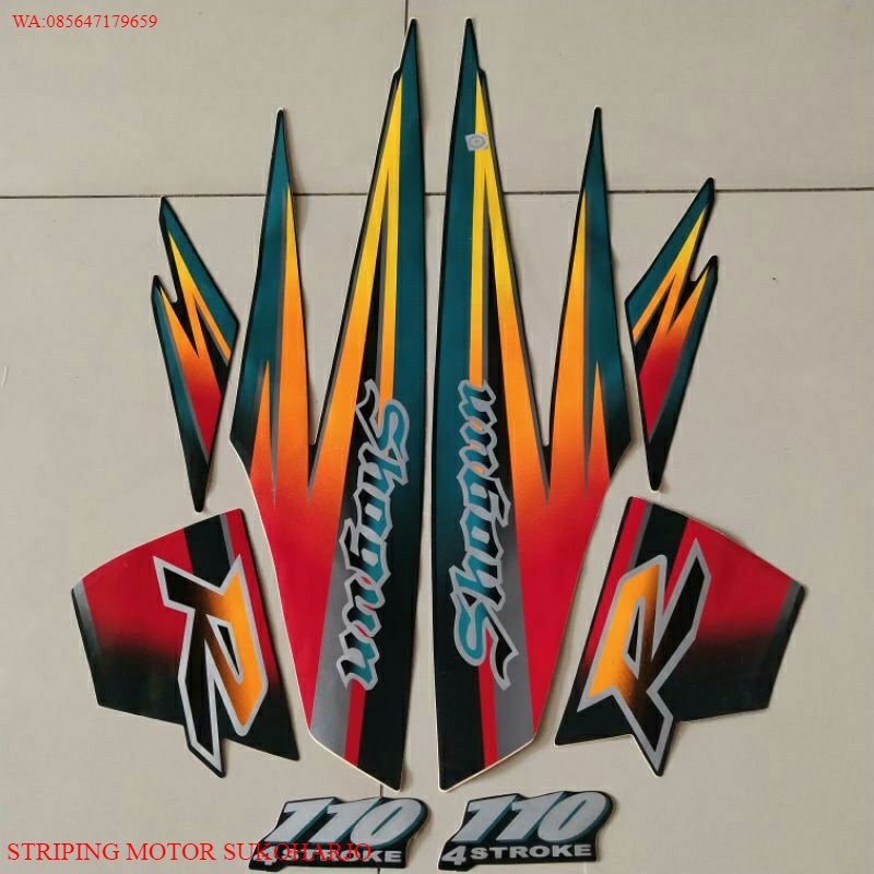 (ORI) Striping Sticker Body Suzuki Shogun Kebo 110R 1997 1998 Hijau Botol Lis Bodi Stiker Shogun Keb
