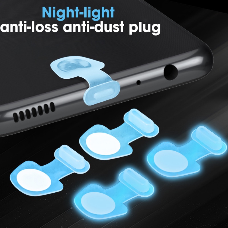 Biru Anti Hilang Type-C Noctilucent Silikon Colokan Tahan Debu/Telepon USB Charging Port Pelindung Penutup Tipe C Tutup Anti Debu