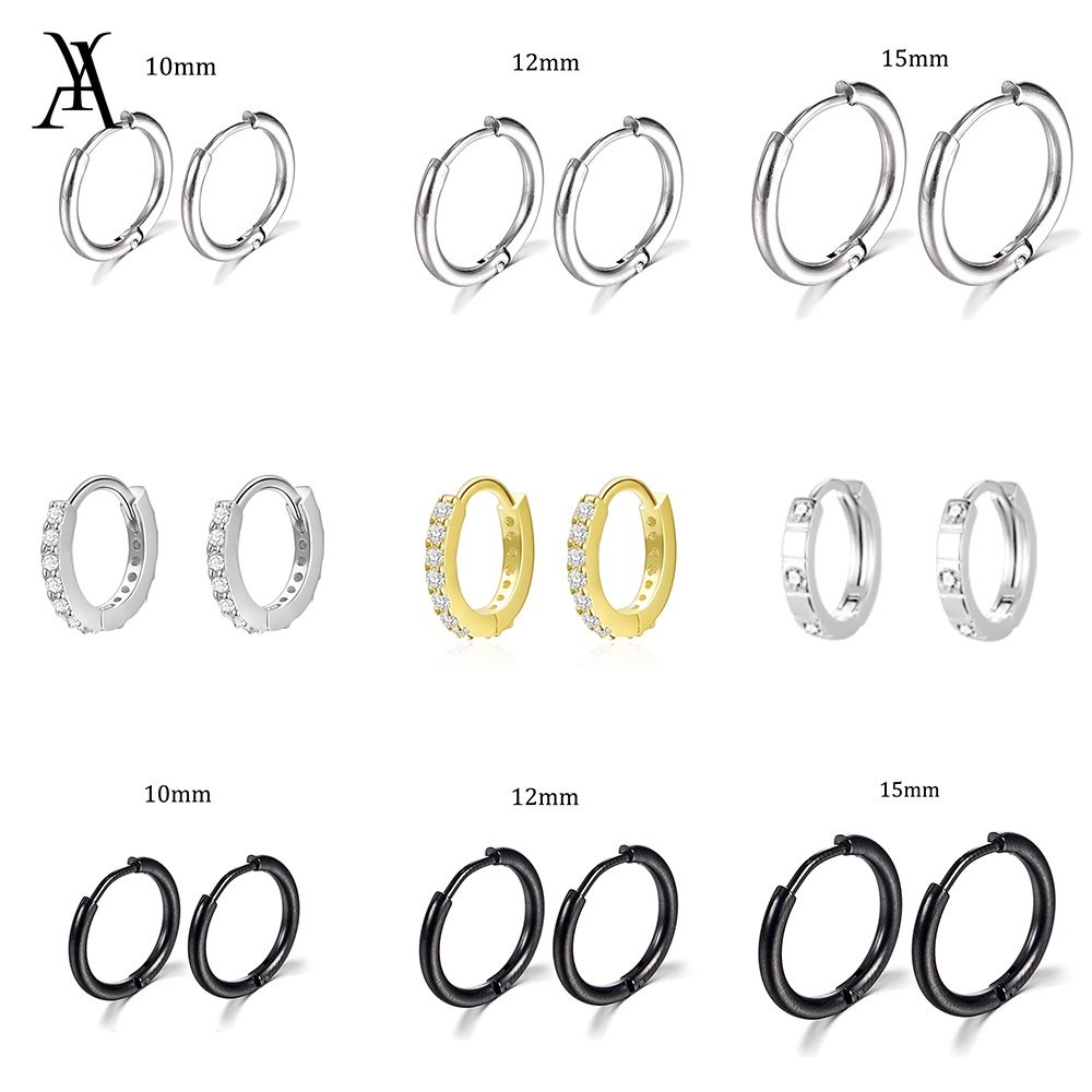 AY(CN) Anting Hoop Silver Zircon Simple Untuk Wanita Hypoallergenic Piercing Earring Aksesoris Perhiasan