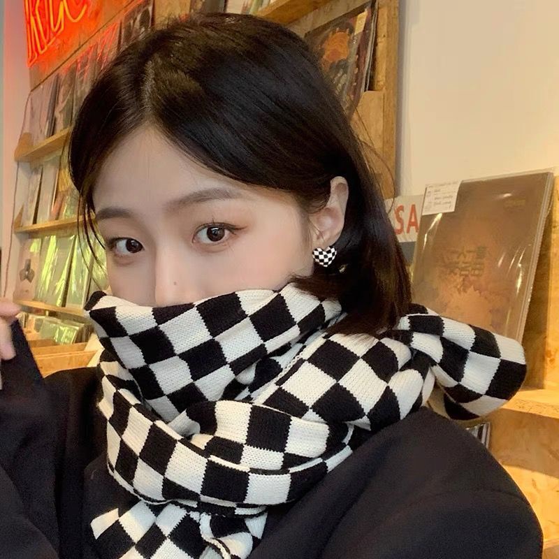 Checkerboard Cinta Hati Anting Korea Kecil Dongeng Manis Anting Gaya Mori ins Gaya Anting Perempuan Gaya Baru