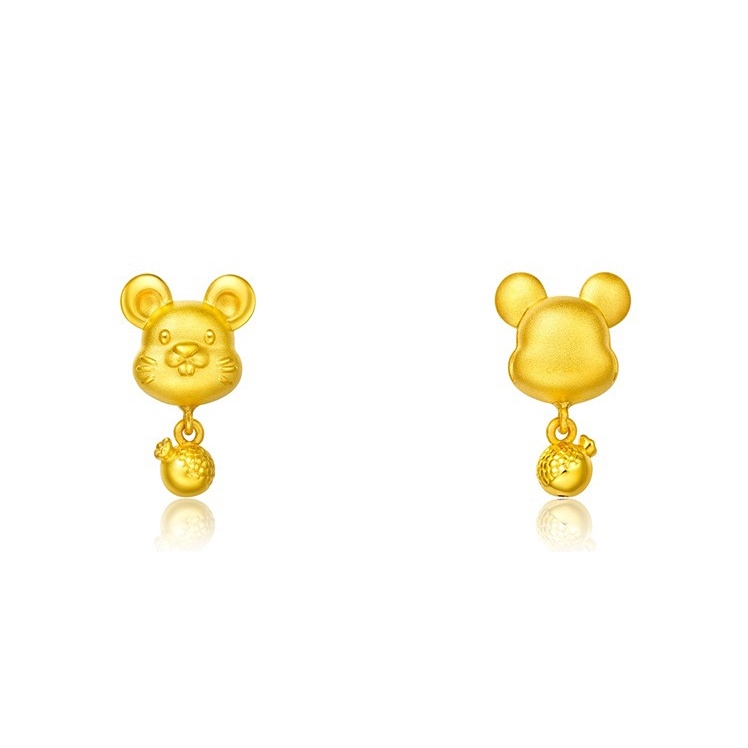 Goldkingdom Fashion Perhiasan Aksesoris Ready Stock Honmei Tahun Zodiak Tikus Liontin 3D Berlapis Emas Asli Kadar 375 Kalung Tikus Lao Abrasive Gold Transport Beads Jewelry Grosir