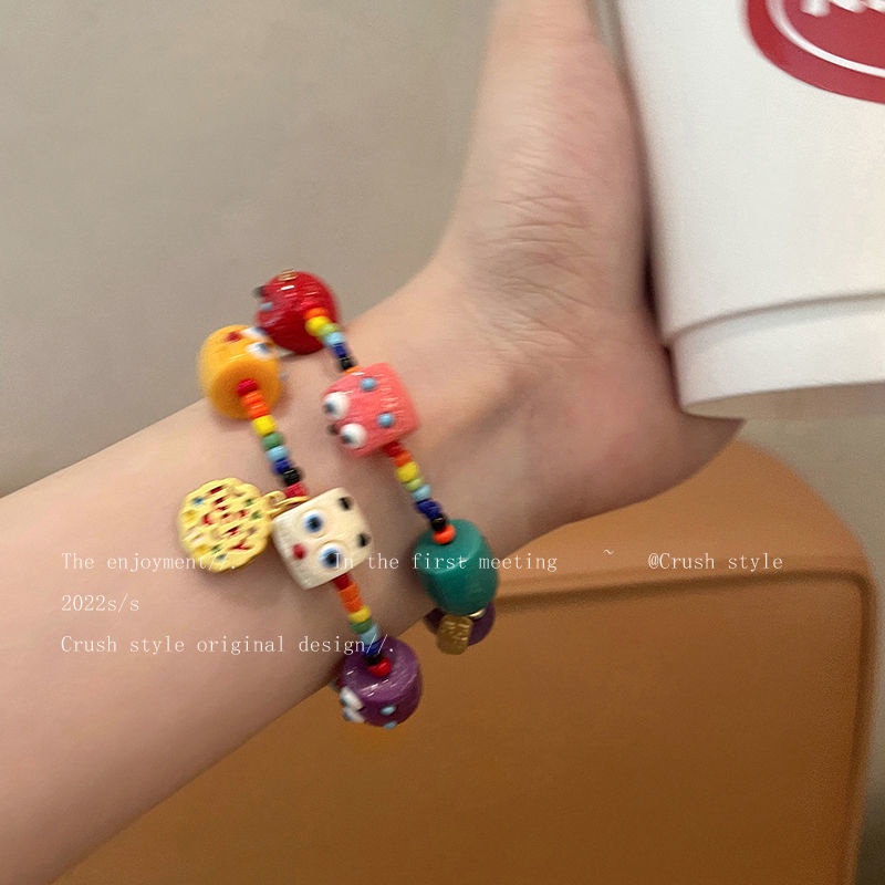 Gelang Manik-Manik Monster Kecil Geometris Akrilik Lucu Untuk Wanita