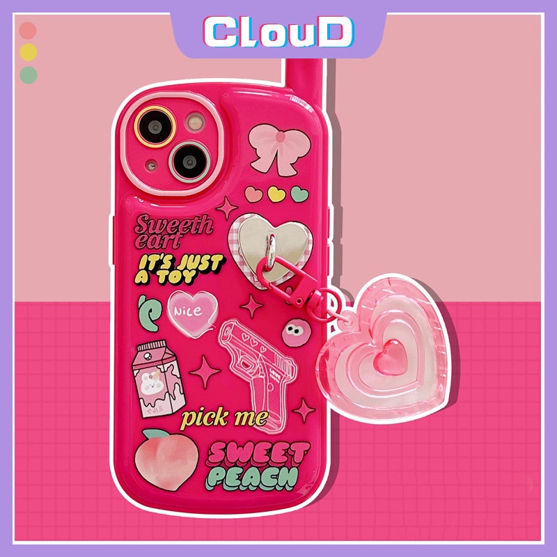 IPHONE Retro Personal Bentuk Ponsel Soft Tpu Case Kompatibel Untuk Iphone11 13 14 12 Pro MAX XR X XS Max7 8 Plus SE 2020 Graffiti Cute Rabbit Ikatan Simpul Cover Dengan Liontin Cinta Hati