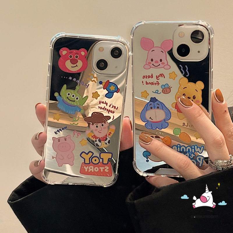 Case Cermin Make Up Shockproof Kompatibel Untuk iPhone 11 Pro MAX 7plus 78 Plus 8plus 12 13 Pro MAX XR X XS MAX SE Kartun Disney Manyo Winnie The Pooh Cover Case Cerita Mainan Lucu