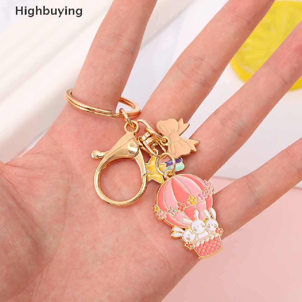 Hbid Gantungan Kunci Bunga Merah Muda Kartun Kelinci Lucu Bunny Bag Keyrings Anti-lost Aksesoris Perhiasan Fashion Wanita Anak Untuk Teman Glory