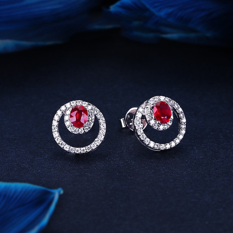 Goldkingdom Aksesoris Perhiasan Fashion Ready Stock Berlian Afrika Karbon Mikro-set Zirkon Stud Anting Darah Burung Merpati Alami Ruby Earrings