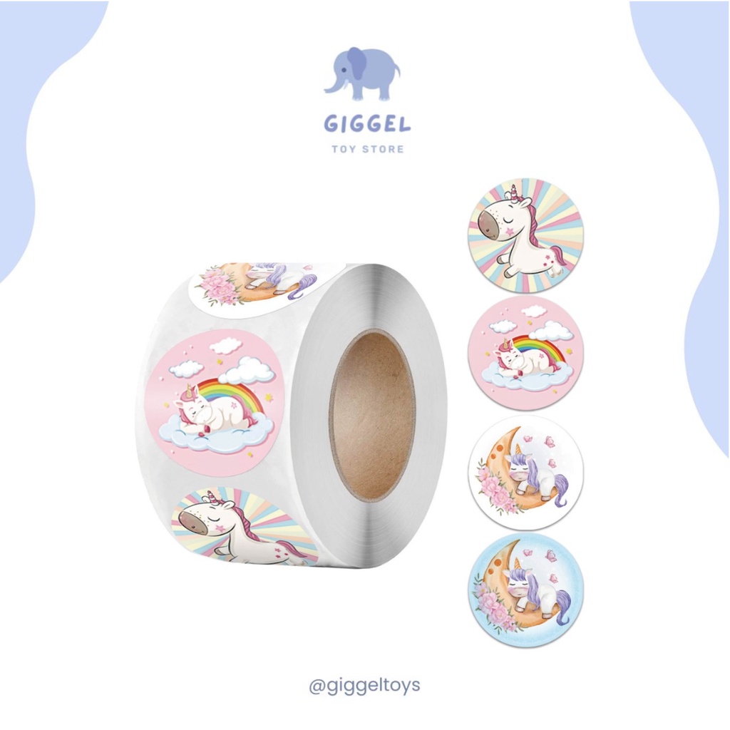 [ Giggel ] Stiker Roll 500 Pcs / Label Thank You / Stiker Unicorn / Label Motivasi