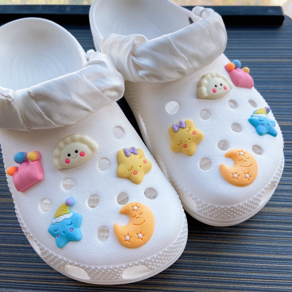 @shinydiy Pvc 10pcs Dumpling Bulan Bintang Crocs Jibbitz Sepatu Pesona | Jibbitz Sepatu Crocs Hias Charm | asesoris wanita｜crocs jibbitz