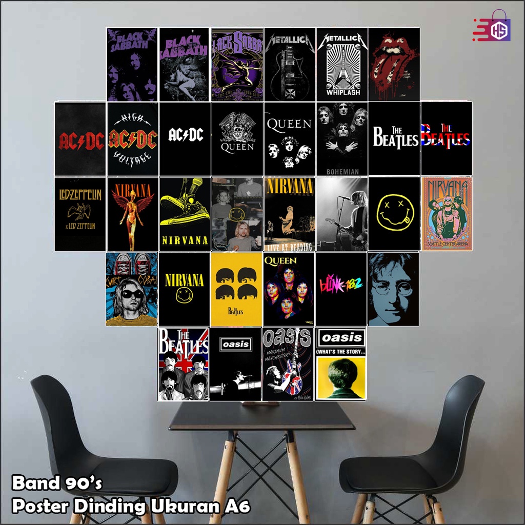 Free Dobel Tape Poster Dinding Aesthetic Kamar Cowok Tema Band 90's / Poster Kamar Aesthetic / Dindi