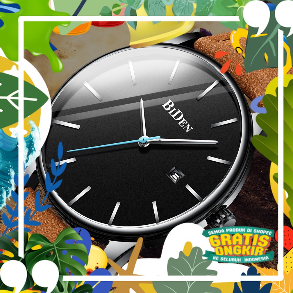 New 2023 / BIDEN Jam Tangan Pria Anti Air Santai Olahraga Kuarsa Jam Tali Kulit Otomatis Date Jam Ta