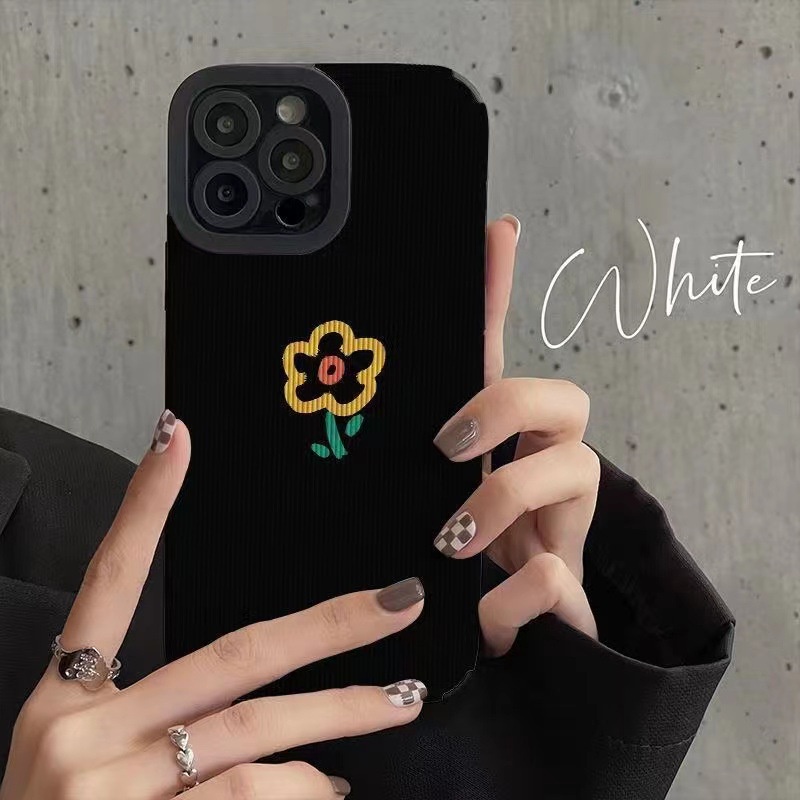 Black Simple Flower Girl Woman Soft Case HP OPPO A91 F11 F9 Pro A3S A9 A5 A31 A53 A33 2020 A7 A5S A12 A11K A52 A92 A83 A55 A56 A55S A95 FTD Stripe Casing Realme C1 X XT Reno 2F 3 5 6 5G