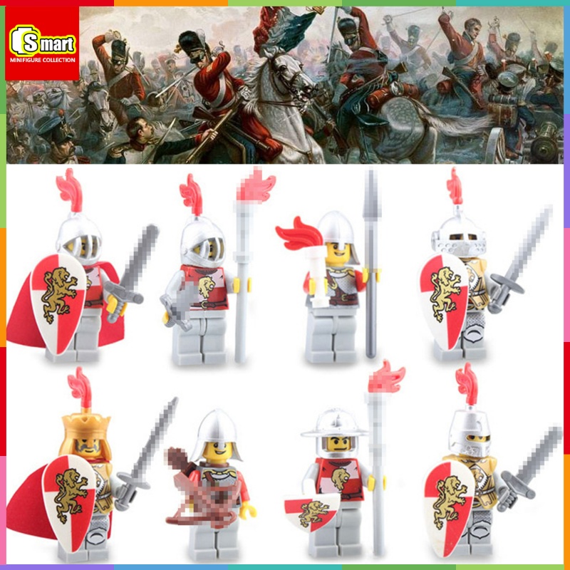 Red Lion Knights Series Mini Figure Perang Medieval Archers Shield Knights Sword Knights Puzzle Rakitan Mainan Blok Bangunan