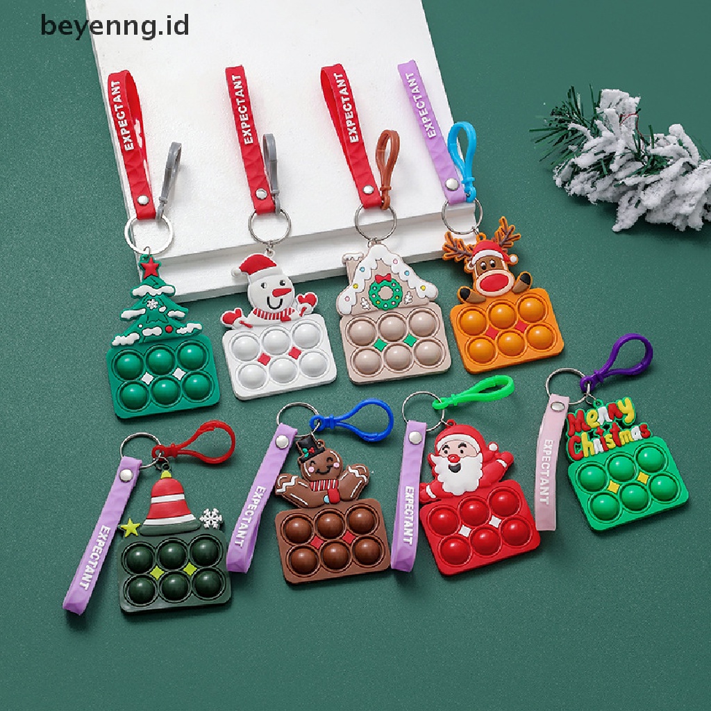 Beyen 1Pcs Mini Pop Push Bubble Keychain Natal Simple Dimple Fidget Toys Mainan Penghilang Stress Liontin Santa Keychain Untuk Natal ID