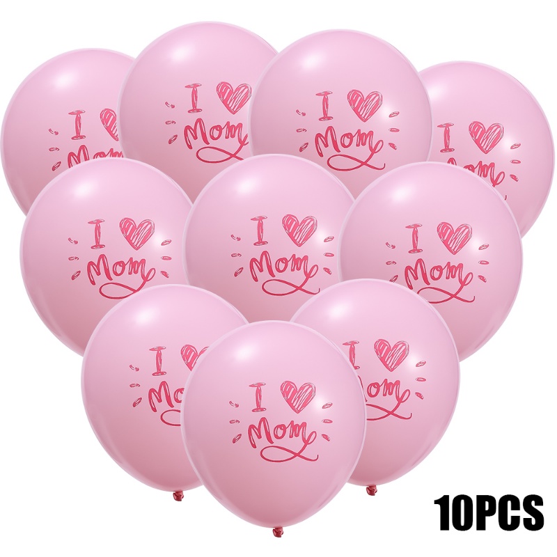 10pcs Balon Latex Happy Mother's Day/Love Heart Best Mom Printed Air Balls Dekorasi Pesta