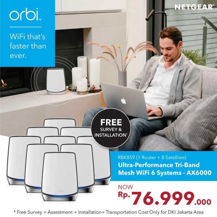 Netgear Orbi RBK859 AX6000 TRI-BAND Mesh WiFi 6 System 1 Router + 8 Satelites M