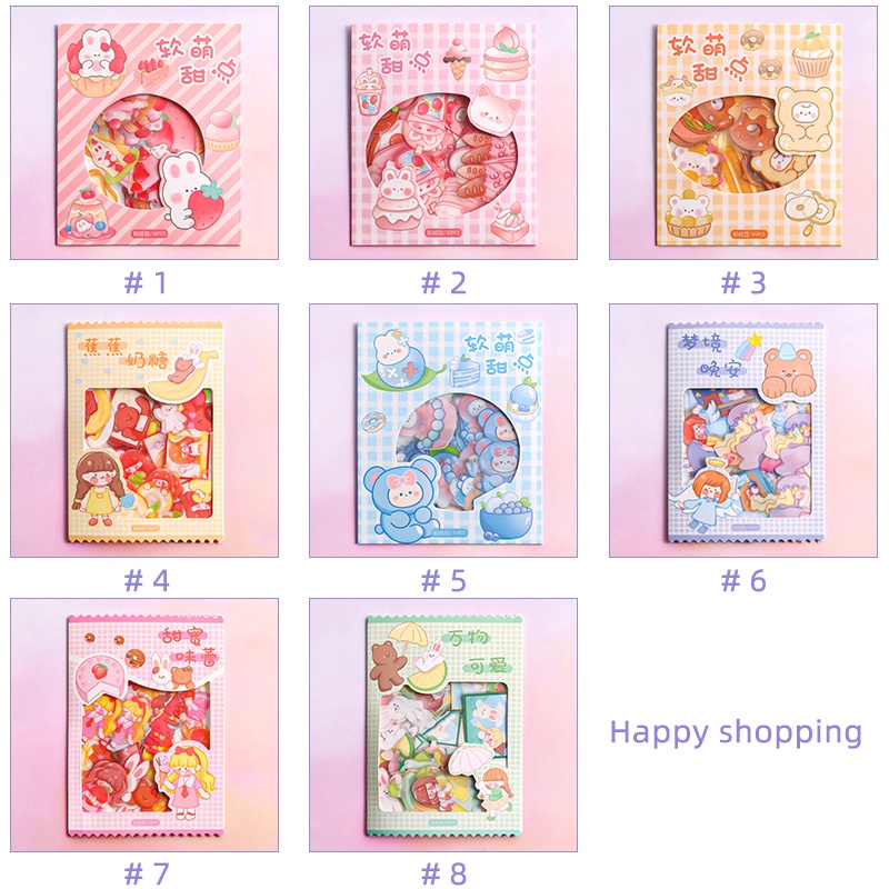 45pcs Paket Stiker Dessert Kartun Lucu Tahan Air Stiker PET Deco