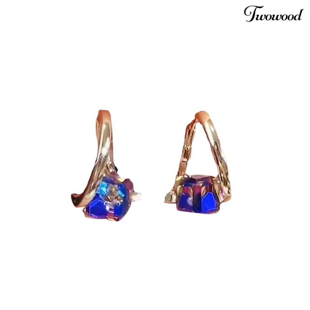 Twowood 1pasang Drop Earrings Geometris Warna-Warni Temperamen Kilau Terang Electroplating Hias Hadiah Anniversary Wanita Biru Kristal Imitasi Menjuntai Anting Perhiasan Aksesoris