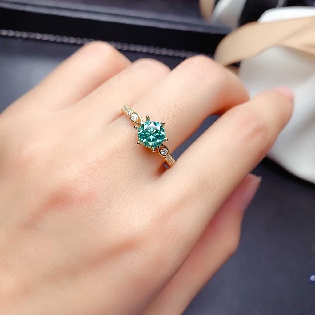 Goldkingdom Aksesoris Perhiasan Fashion Ready Stock Niche Design Maldives Biru-Hijau Mosan Berlian Cincin Pt950 Delapan Hati Dan Delapan Panah Karbon Tinggi Berlian Cincin