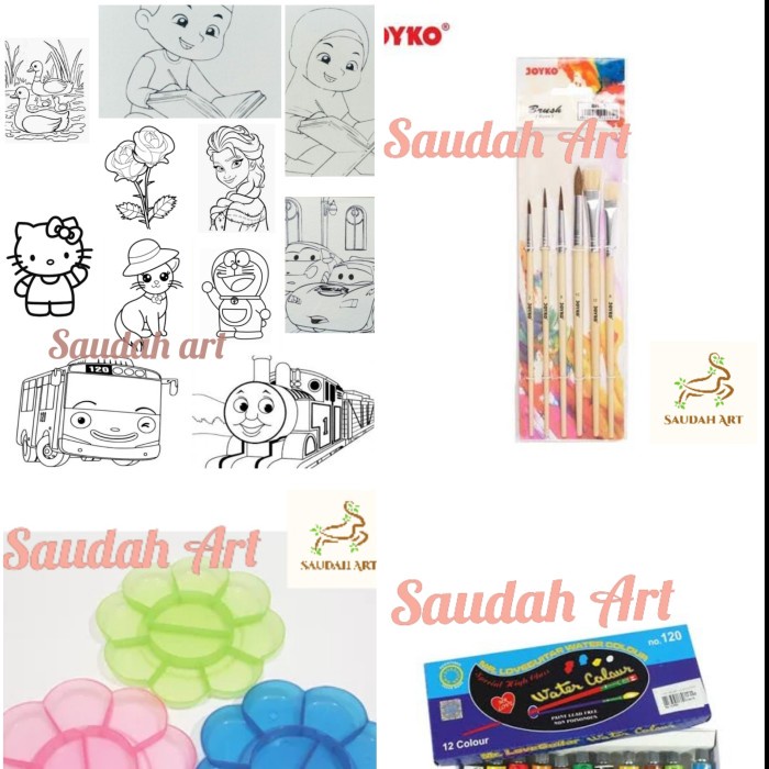 DISKON WARNA/ Paket Kanvas Lukis Sketsa (kanvas sketsa,kuas,palet,cat air) - frozen