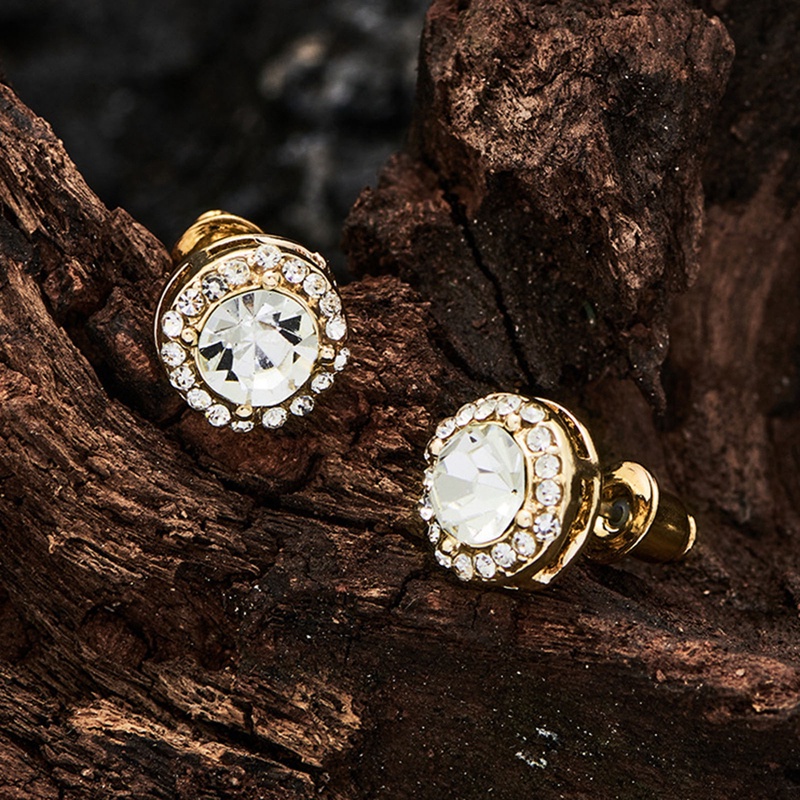 1pasang Anting Giwang Kristal Untuk Wanita Pria Bulat Bening Cubic Zirconia Ear Jewelry
