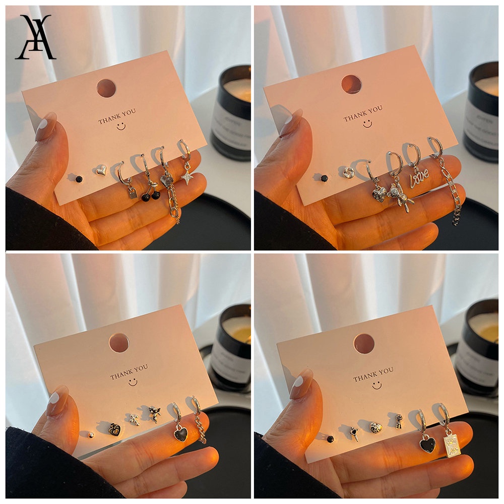 AY(CN) 6pcs / Set Anting Tusuk + Kalung Rantai Dengan Liontin Buah Ceri / Hati / Beruang Untuk Wanita