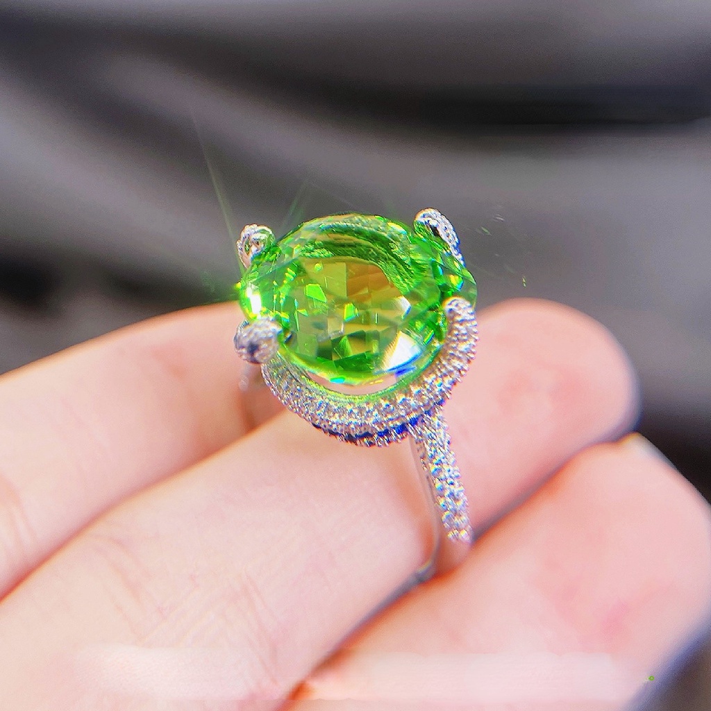 Goldkingdom Fashion Perhiasan Aksesoris Ready Stock Karat Besar Tourmaline Hijau Berlian Cincin Vow Of Love Pertunangan Berwarna Harta Karun Pembukaan Cincin Wanita