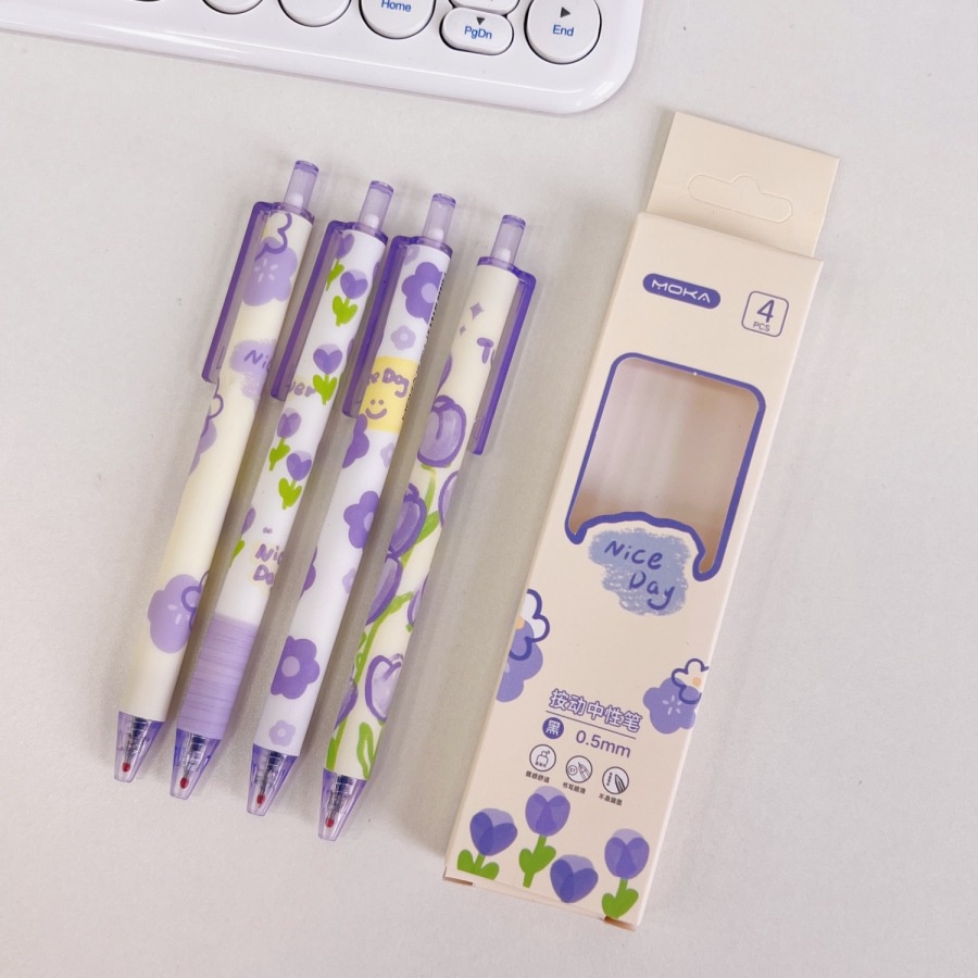 4pcs/set 0.5mm Lucu Alat Tulis Kawaii Pulpen Aksesoris Kantor Perlengkapan Sekolah Gel Bolpen