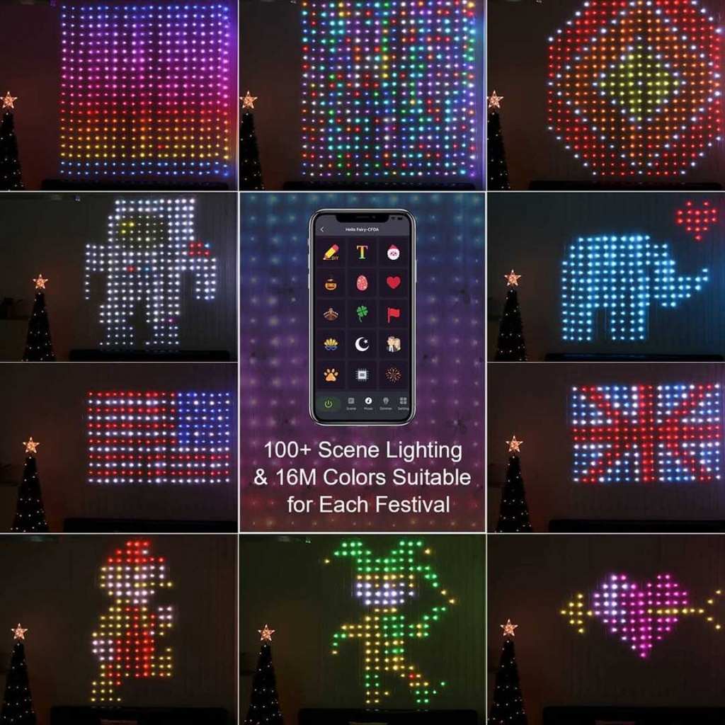 Lampu Hias Model Tirai 100 Pola String Lights Smart App Control RGB