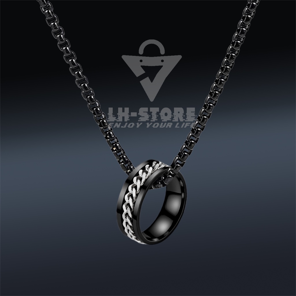 Kalung Titanium Liontin Cincin Pria Wanita Anti Karat Silver Gold Black