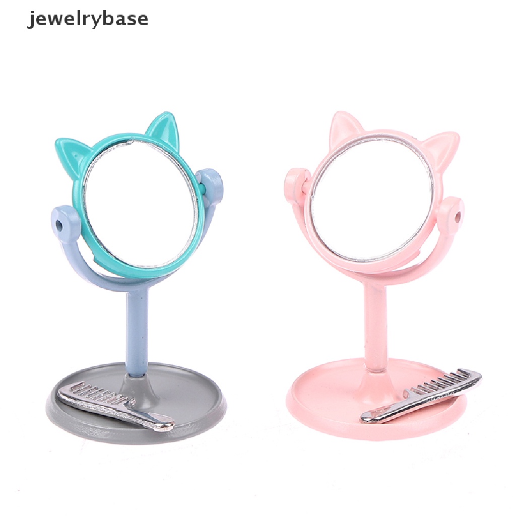[jewelrybase]1Per12 Makeup Mini Telinga Kelinci Cermin Furniture Untuk Aksesoris Mainan Rumah Boneka Butik